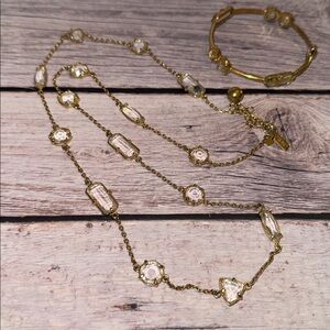 Kate Spade Chain Gold Tone - Geometric Crystal Necklace 34 Inch & Bracelet
